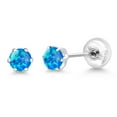 thumbnail image 5 of Gem Stone King Platinum Blue Opal Stud Earrings for Women Men (0.50 Cttw, Gemstone October Birthstone, Round Cabochon 4MM), 5 of 6