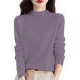 thumbnail image 4 of Women's Mock Neck Sweater, Solid Color Long Sleeve Pullover, Loose Fit Casual Basic Top, Fall Winter Everyday Knit Sweater, Simple Crewneck Pullover Light Violet L, 4 of 7