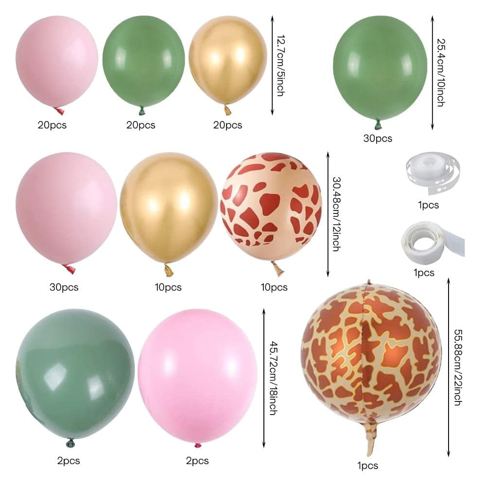Uniquer Jungle Safari Balloon Garland Kit, KKS1&nbsp;Green Pink Gold Latex Balloons Arch Kit, Giraffe Animal Print Balloons, Woodland Girls Boys Birthday Party Decoration