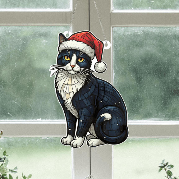 Lotusprinthandmade Christmas Gift Cat Lovers Custom Shape Window Hanging Acrylic Ornament (4x4), christmas cat acrylic ornament, cat lovers christmas hanging