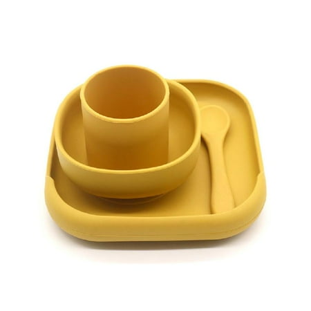 

4 Pcs Baby Silicone Dinner Plate Sucker Bowl Spoon Cup Set Learning Training Feeding Food Utensil Dishes Tableware for Newborn Toddlers Infants Dinnerware