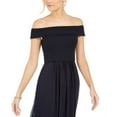 thumbnail image 3 of ADRIANNA PAPELL Womens Navy Pleated Zippered Short Sleeve Off Shoulder Maxi Evening Fit + Flare Dress 4, 3 of 5