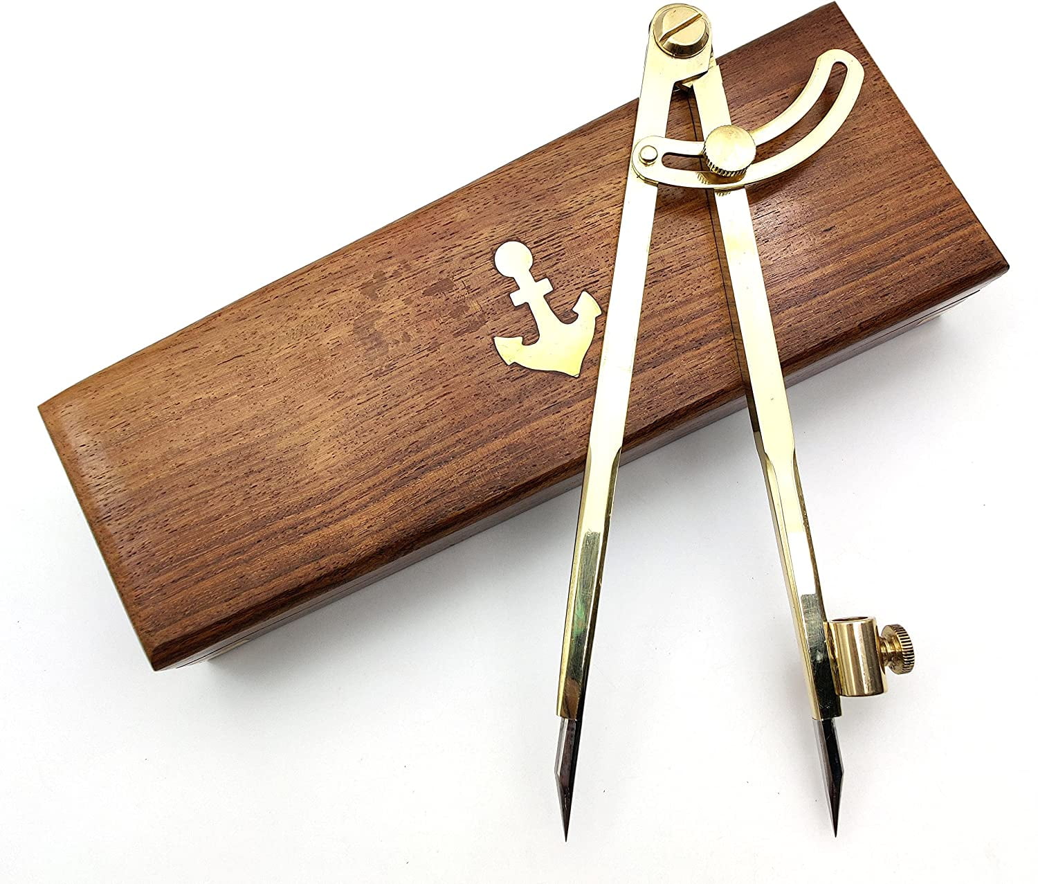 5MoonSun5's 8 Inch Large Pencil Marking Compass Circle Leather Scratch Compass Maker Scriber Marking Wing Divider, Ideal for Drawing Circles, Scribing Wood Metal, Drafting,Map Plotting with wooden box