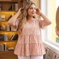 thumbnail image 2 of Blusa de mujer plus size Agnes Orinda, estilo boho, con flores, escote en V, mangas con volantes, blusas tipo babydoll en capas, 3X, color rosa, 2 of 8