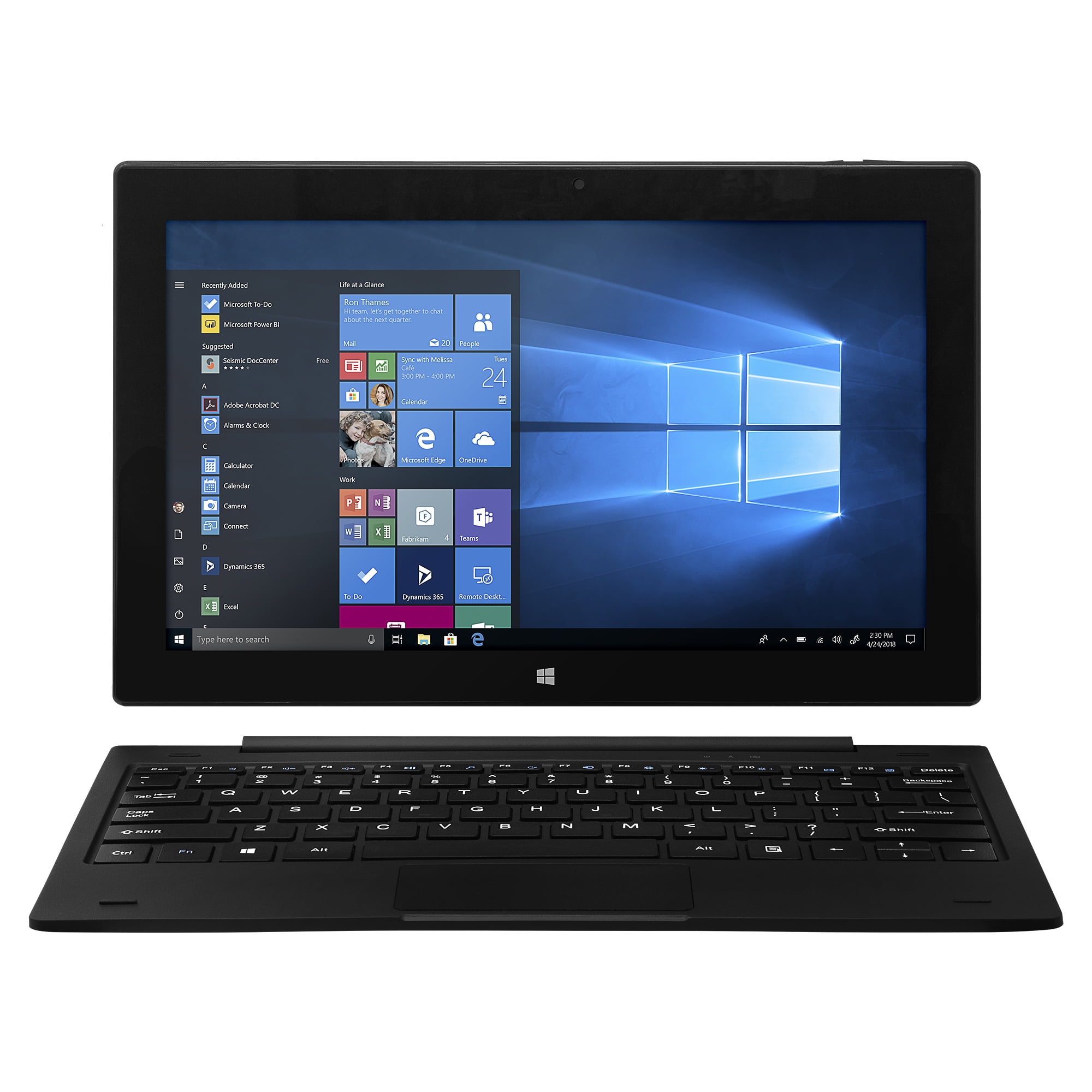 EVOO 11.6" Windows Tablet with Keyboard, Full HD, Intel Processor, Quad Core, 32GB Storage, Micro HDMI, Dual Cameras, Windows 10 Home, Black