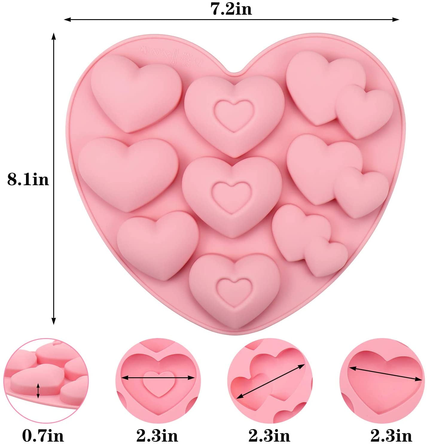 COKWO Silicone Heart Molds for Baking 2 Pack - 8 Cavity Heart