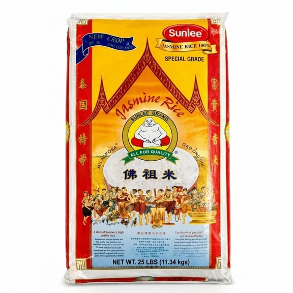 Ong Dia Jasmine Rice (Sunlee Thai Rice), Long Grain, Product of Thailand, 25 lb, Pack of 1