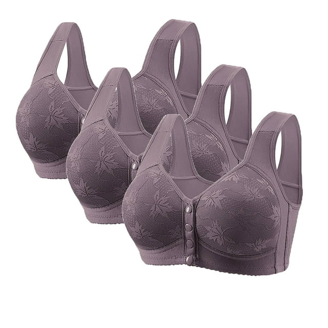 Tumotour 3PC Front Closure Bra for Women Wireless Soft Wide Shoulder Straps Bra Breathable Full Coverage Front Button Bras Seamless Convenient Push Up Snap Closing Bra for Everyday Work Life Walking