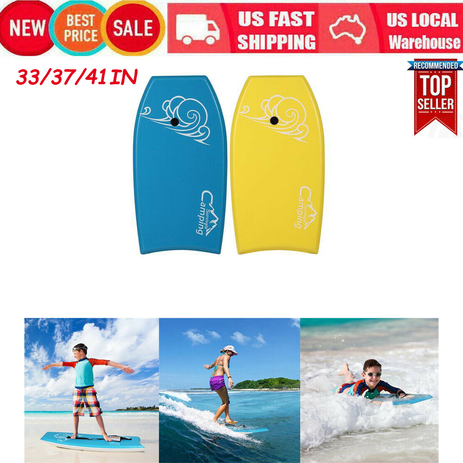 41” Lightweight Surfing Bodyboard with Wrist Leash Slick Bottom Water Sports 