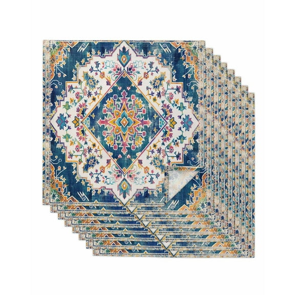 Navy Blue Yellow Cloth Napkins Washable Set of 8, Boho Southwestern Ethnic Mexican Flowers Reusable Dinner Table Napkins Cloth Bulk for Weddings Kitchen Restaurants Hotel Events Parties 20 x 20 Inch