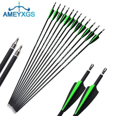 AME Archery 31.5 Inch Spine 500 Mixed Carbon Arrow Rubber Feather for Hunting Shooting Pack of 12
