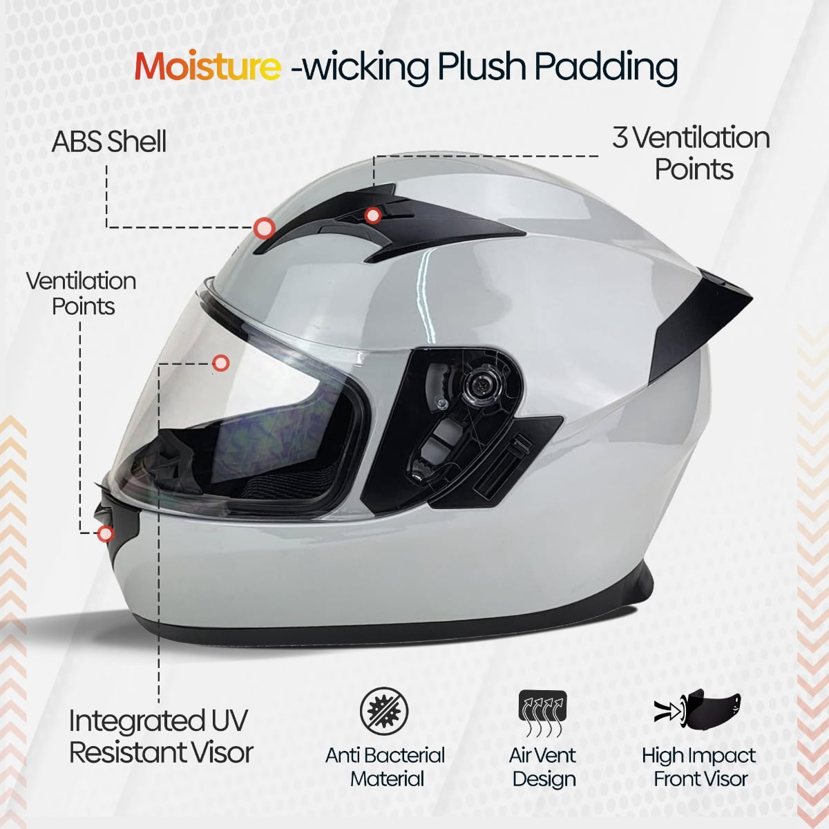 PITMOTO PM-888, Full Face Dual Visor DOT Approved Motorcycle Helmet-Gray-Large
