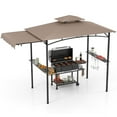 thumbnail image 1 of Gymax 11 x 5 FT Grill BBQ Gazebo w/ Side Awning Double-Tiered Top 2 Side Shelves Brown, 1 of 10
