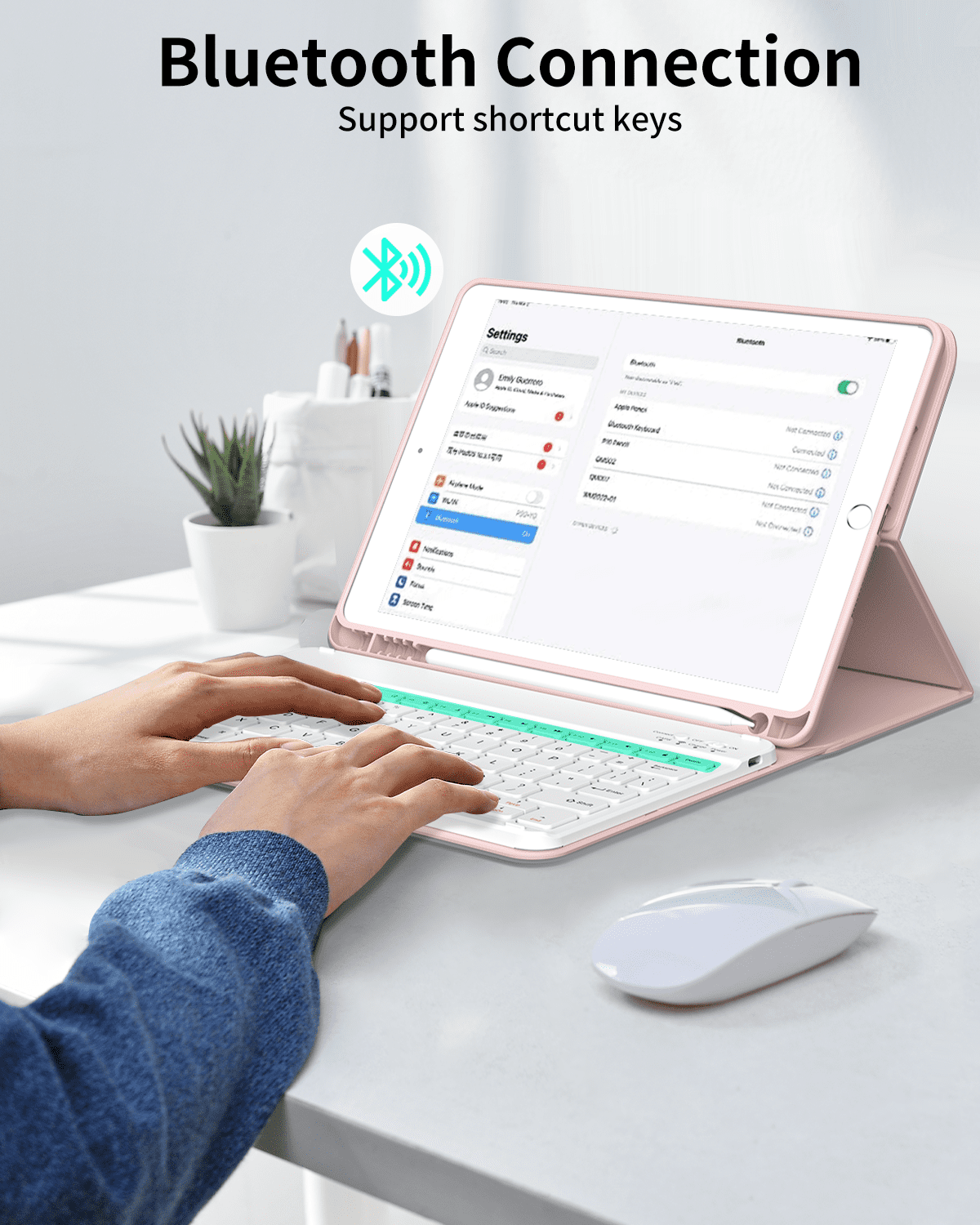 Aoub Keyboard Case for iPad 6th / 5th Generation 2018/2017 9.7 Inch, iPad Air / Air 2, Magnetic Detachable Wireless Bluetooth Folio Stand Rechargeable Keyboard Cover with Pencil Holder, Pink