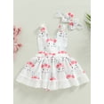 thumbnail image 2 of WIFORNT Pâques Barboteuse pour Filles Bébé Robe Imprimé Rabbit Col Halter Sans Manches Bordure en Dentelle Volants Jupe Justaucorps avec Couvre-Chef, 2 of 9
