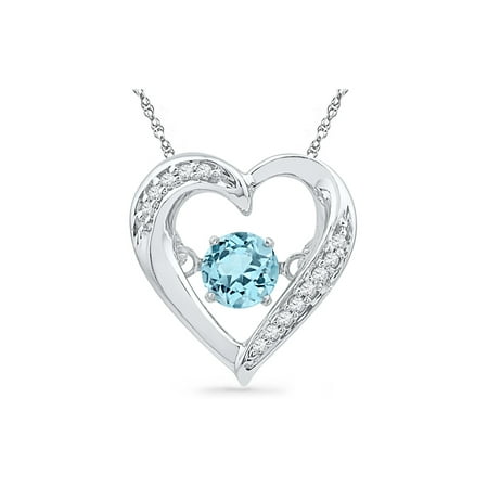 Blue Gem Heart - Lab Created Blue Topaz Moving Gem Heart Pendant Necklace 1/3 Carat (ctw) in Sterling Silver