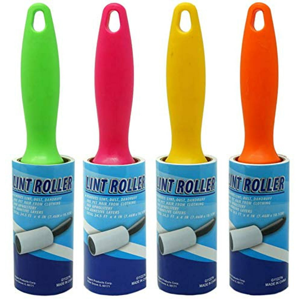 Lint Roller Combo Pack, 4 Rollers, Assorted Colors