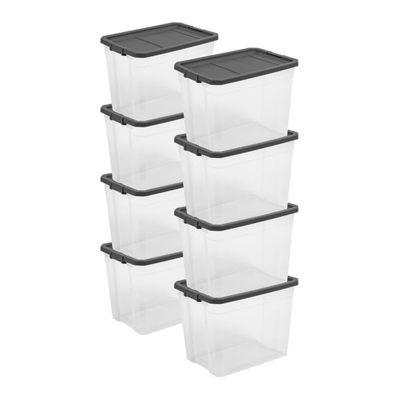 Sterilite 108 Quart Clear Stacker Storage Container w/ Latching Lid, 8 Pack