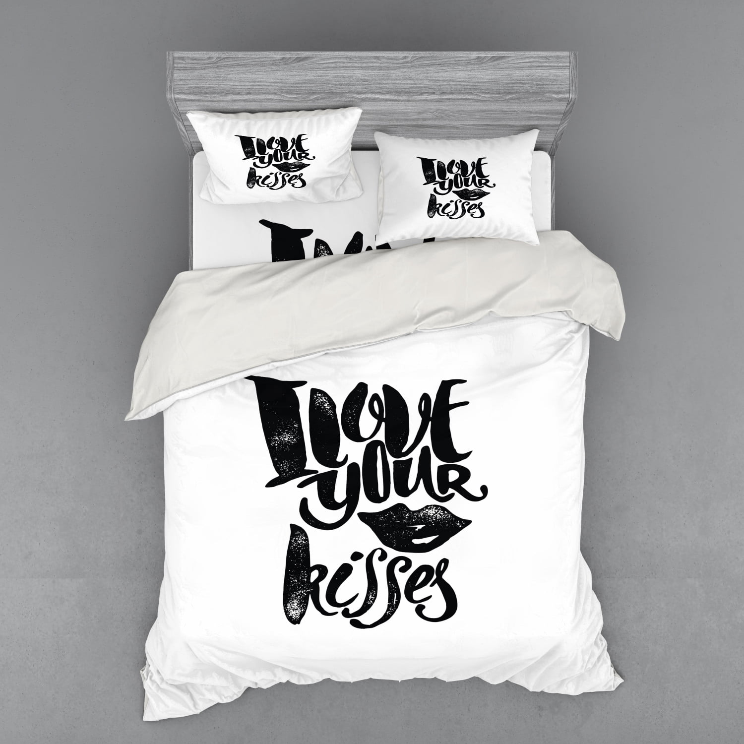 romantic duvet cover set i love your kisses grungy looking phrase with smiling woman black lipstick mark bedding set with shams and fitted sheet 3 sizes by ambesonne walmart com walmart com
