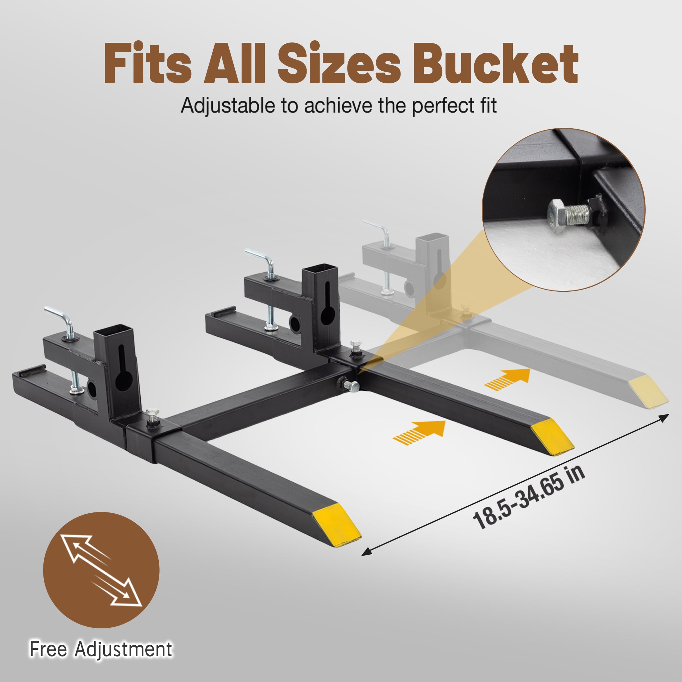 EDX 60" Clamp On Pallet Forks, Heavy Duty 2000lbs Quick Attach, Adjustable Stabilizer Bar for Tractor Attachments, Skid Steer & Loader Bucket