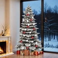 thumbnail image 3 of Dextrus 7.5 FT Prelit Flocked Layered Spruce Christmas Tree, Pre-Decorated  Artificial Pine Christmas Tree with 1278 Tips & 550 Lights, Remote Control,11 Light Modes, White Flocked, 3 of 12
