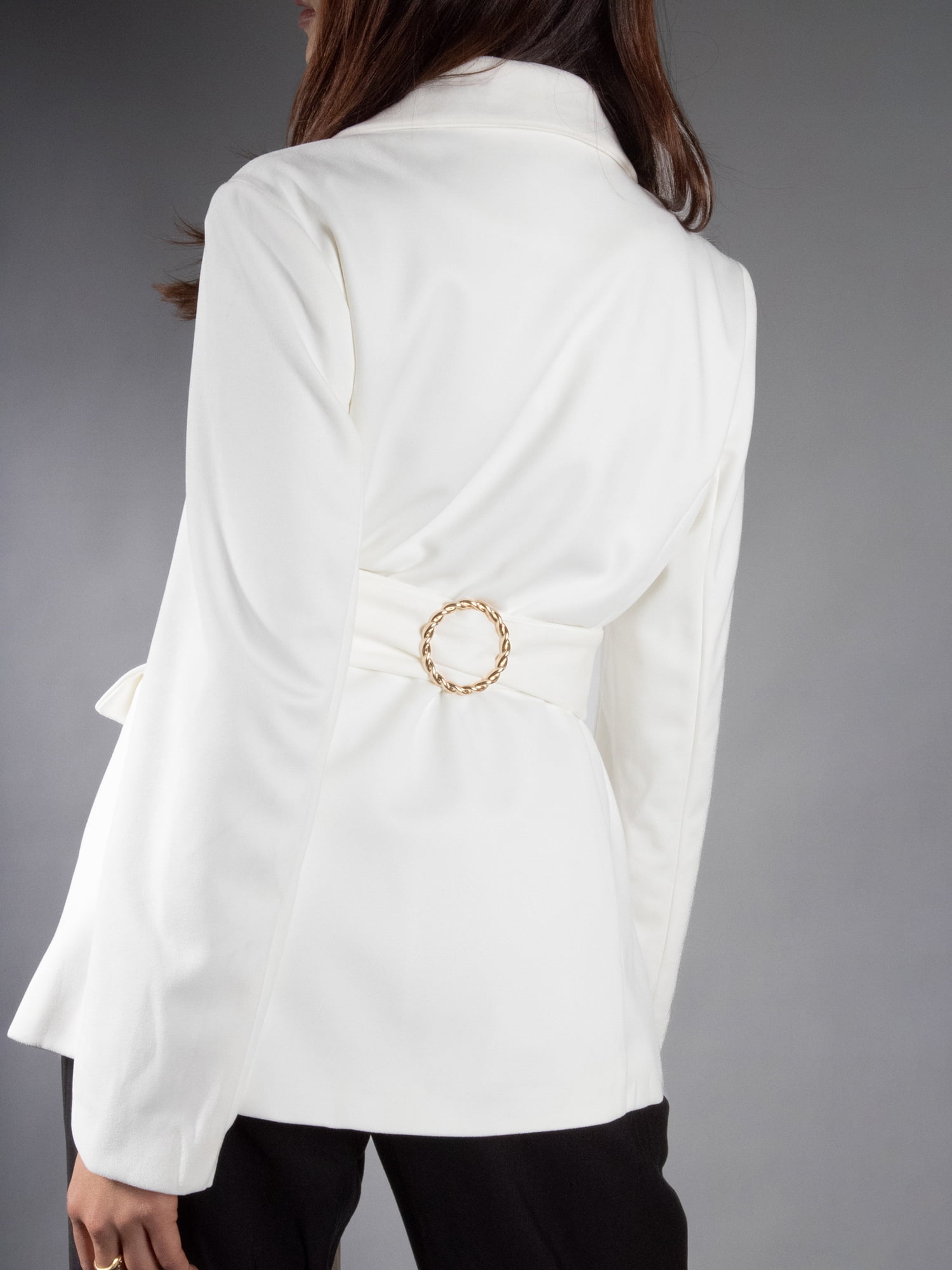 DARING DIVA Women's Elegant Faux Suede Wrap Belt Stylish Design Blazer XS White