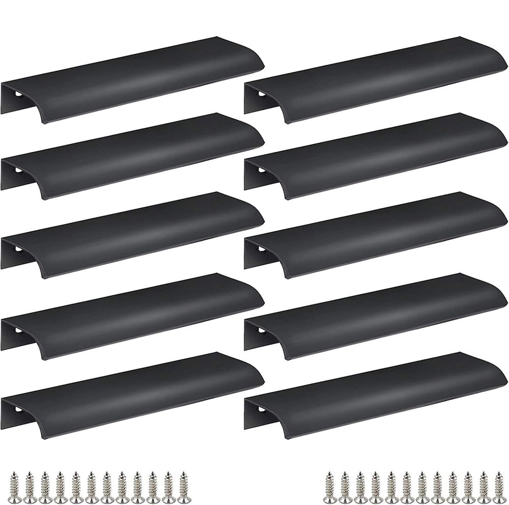 4Pcs Black Back Mount Finger Edge Pulls - 400mm (15.7") Aluminum Hidden Handles For Cabinet Drawer Doors