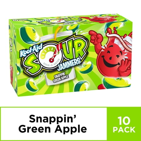 (40 Pouches) Kool-Aid Jammers Sours Green Apple Flavored Drink, 6 fl