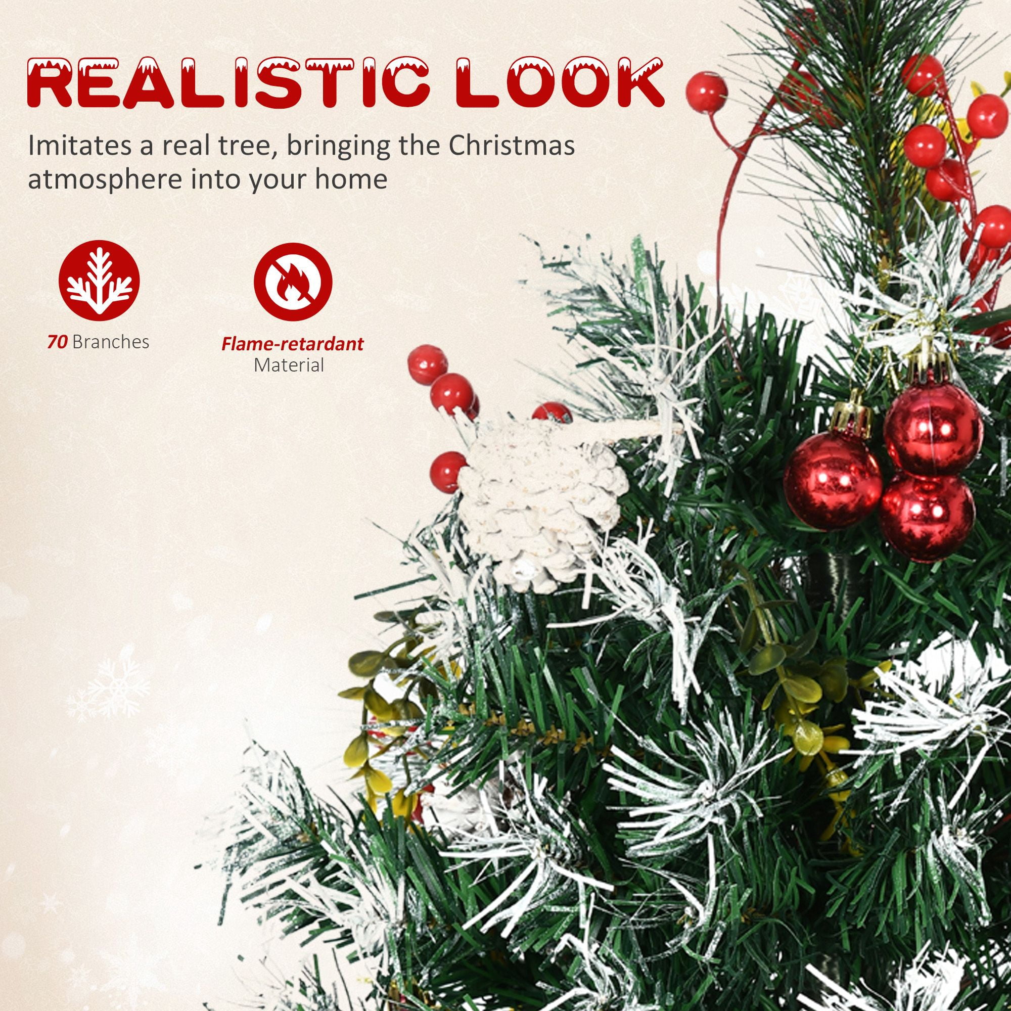 Pre-Lit Artificial Christmas Tree Set, 2 ft Cordless LED Trees with 70 Branches, Red Berries, Pine Cones, Balls, Battery Operated, 2-Pack