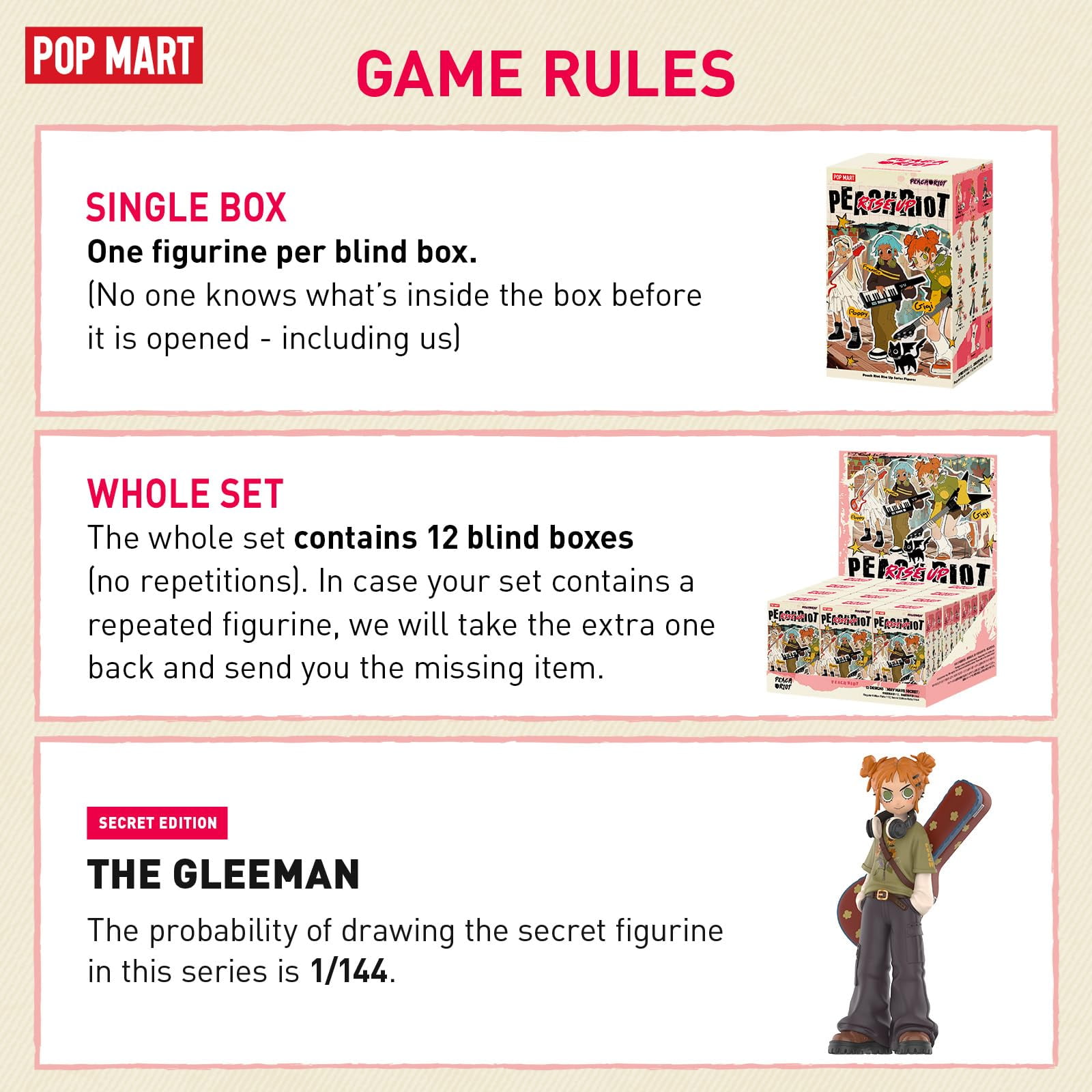 POP MART Peach Riot Rise Up Series Figures, 12PCs Peach Riot Blind