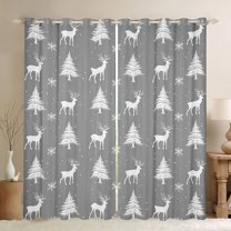 jejeloiu Cartoon Xmas Reindeer Black Out Curtains,Merry Christmas Tree Curtains Pack of 2 (42x63 Each),Gray White Snowflake Bedroom Curtains For Teens,Ultra Soft Home Decor