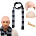 thumbnail image 1 of 4 Pcs Adult Halloween Costume Accessories Set, Latex Bald Head with Wig, Striped Scarf, Fake Long Nose, Role Play Party Cartoon Cosplay, 1 of 5