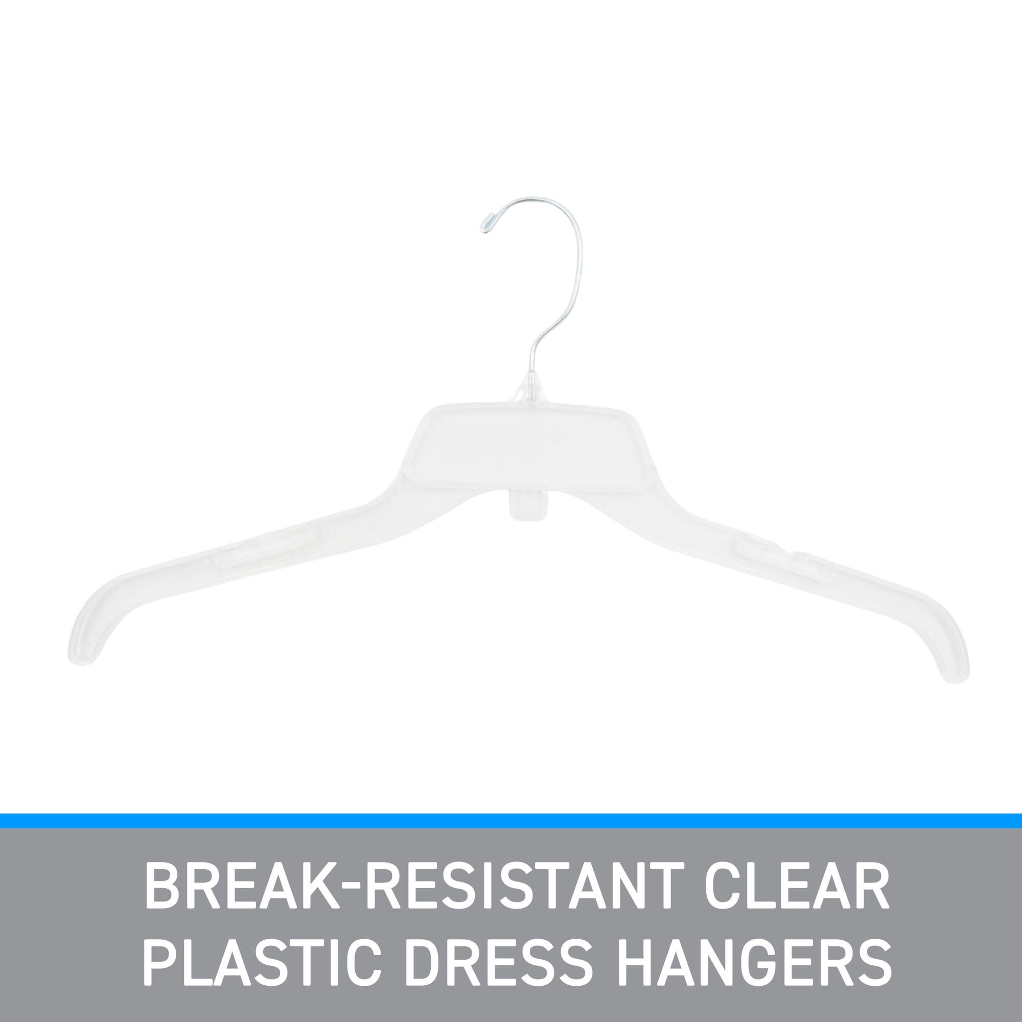 17 inch Break-Resistant Clear Plastic Dress Hangers - Case of 100 - Durable Clear Plastic Hangers - Plastic Clothes Hangers for Retail  Thrift Stores  Boutiques  Home Closets - Dress and Shirt Hangers