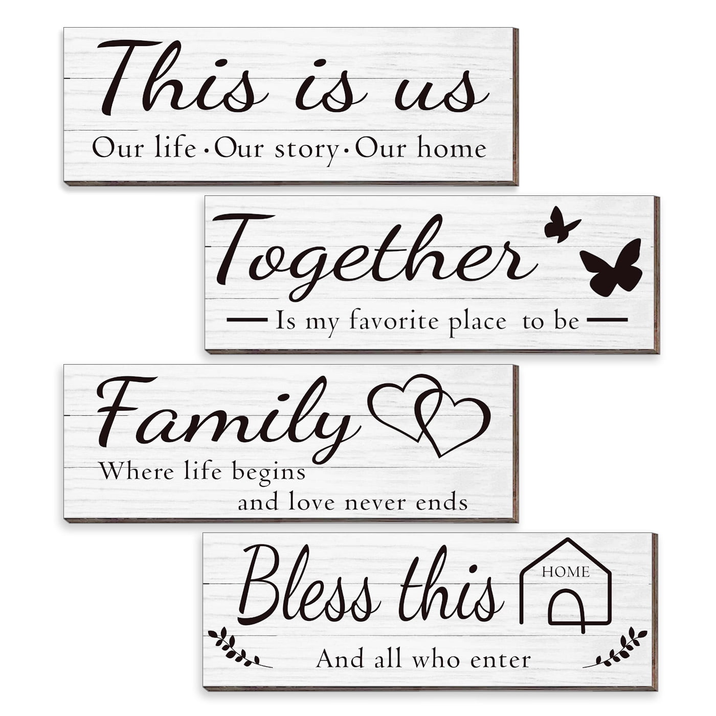 4 Pieces Home Wall Decor Signs, THIS IS US/ TOGETHER/ BLESS THIS HOME