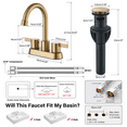 thumbnail image 3 of Zovajonia 4 Inch 2 Handle Centerset Lead-Free Bathroom Faucet 2 hole, 360 Swivel Spout with Copper Pop Up Drain and 2 Water Supply Lines Brushed Gold, 3 of 13