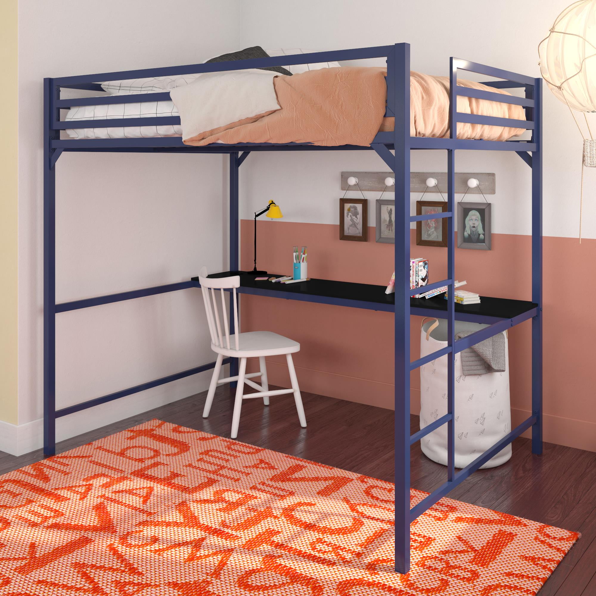 Dhp Miles Metal Loft Bed Frame With Desk Multiple Colors And Sizes