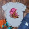 

LoyGkgas Women Western Boots Love Heart Cowboy Hat Graphic T-Shirt-Light Grey-L