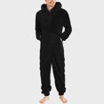 thumbnail image 2 of APEXFWDT Men's Fuzzy Fleece Onesie Pajamas Hooded Long Sleeve & Pants Zip-Up Jumpsuit Warm Winter Loungewear,XXXL,Black, 2 of 7