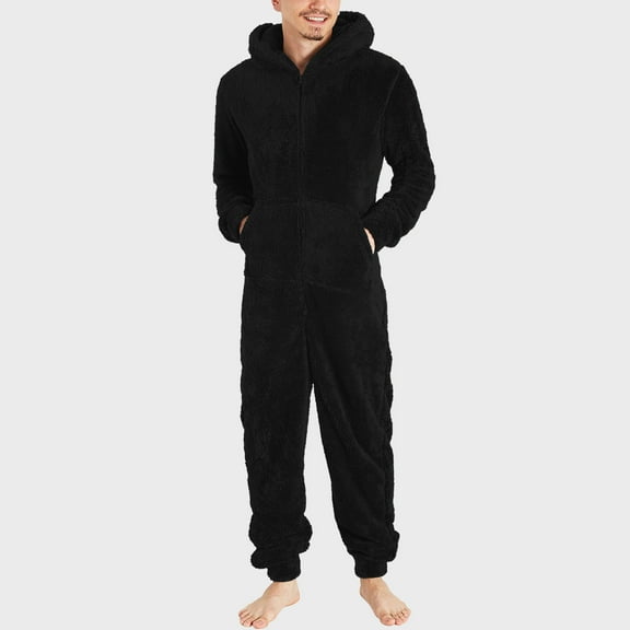 Xcmzpl Mens Onesie Pajamas Big and Tall Fleece Jumpsuit Fuzzy One Piece Sleepwear Warm Plush Lounge Romper Solid Pj Bodysuit with Pocket