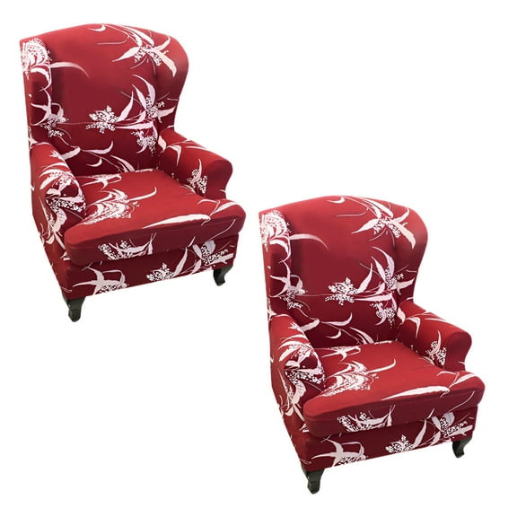 AUQ Stretch Wingback Chair Slipcover,Wing Chair Cover Print Chair Slipcover 2-Piece Polyester Spandex Soft Couch Furniture Protector for Arm Chair-A
