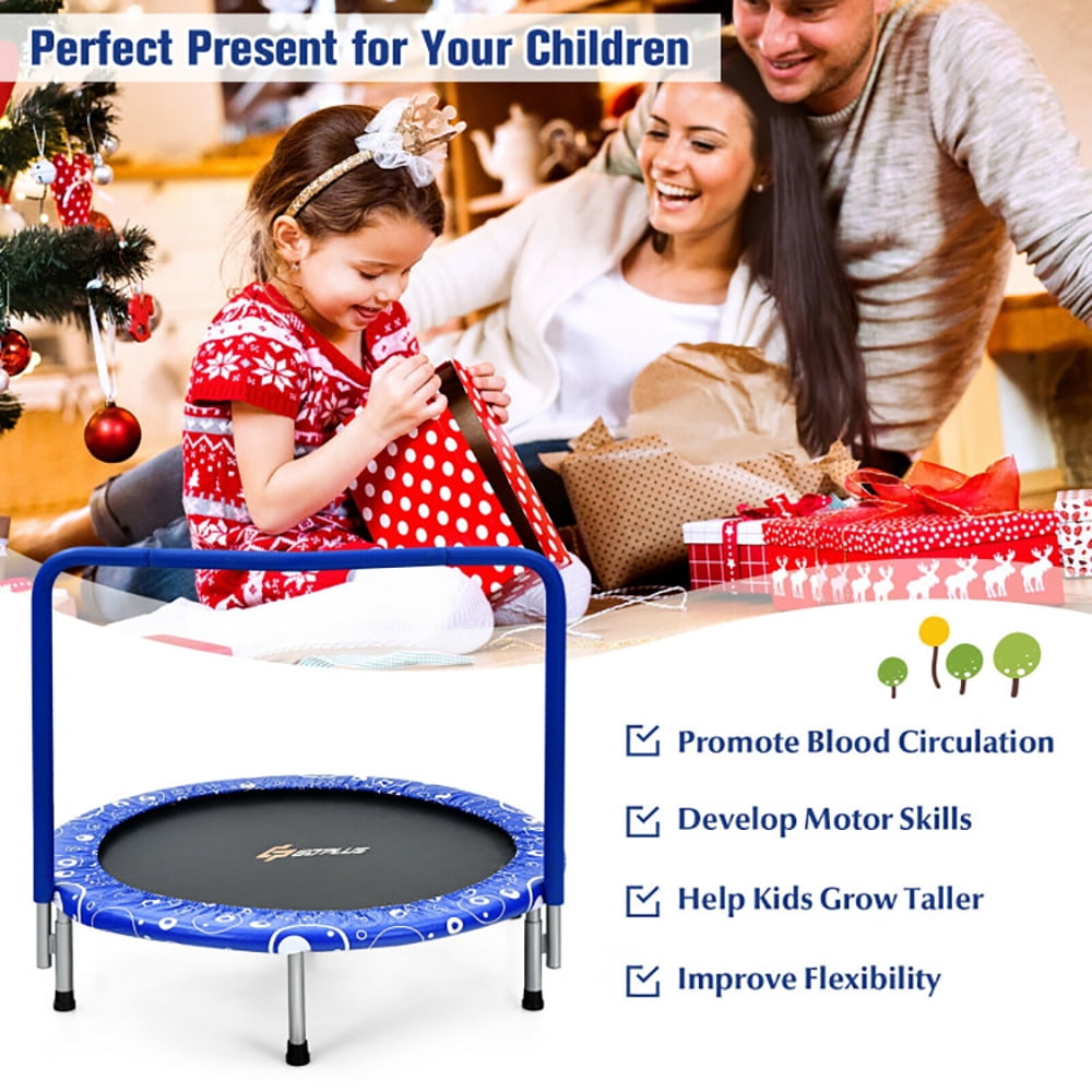 Spaco 36 Inch Kids Trampoline Mini Rebounder with Full Covered Handrail-Blue, Trampoline Outdoor, Great Mini Trampoline for Indoor/Garden Workout