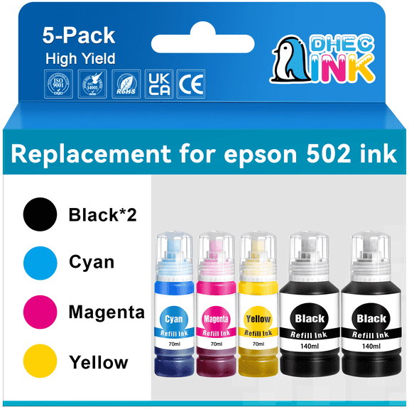 DHECINK Ink Refill Bottles Replacement for Epson 502 Ink Bottles (5 Pack)