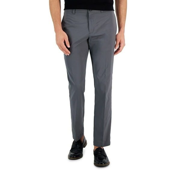 Perry Ellis Portfolio Men's Slim-Fit Solid Tech Pants B4HP (Regular,33,Silver,30 in)