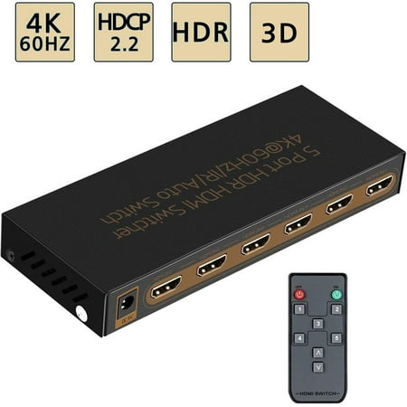 Switch Switcher Selector Remote 4K@60Hz Awakelion HDMI Switch 5x1 Switcher HDMI 5 in1 out with IR Remote Support HDCP 2.2,UHD,HDR,Full HD/3D ()