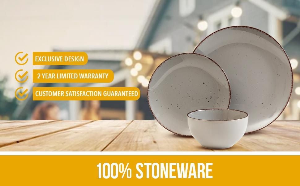 Safdie & Co. Ensemble de Vaisselle Utopia de 12 Pièces, Service pour 4, Vaisselle de Fête, Tendances Maison et Essentiels du Réseau Alimentaire Maison, Assiettes de Dîner en Grès, Gris