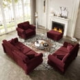 thumbnail image 5 of FFH Chesterfield Sofa Set, 6-Seat Velvet Sofa with Movable Ottoman for Living Room, Burgundy, 5 of 9
