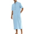 thumbnail image 4 of INSPIRE CHIC Long Nightgown for Men's Father's Day Gift Short Sleeves Stand Collar Zipper Nightshirts XL Blue, 4 of 4