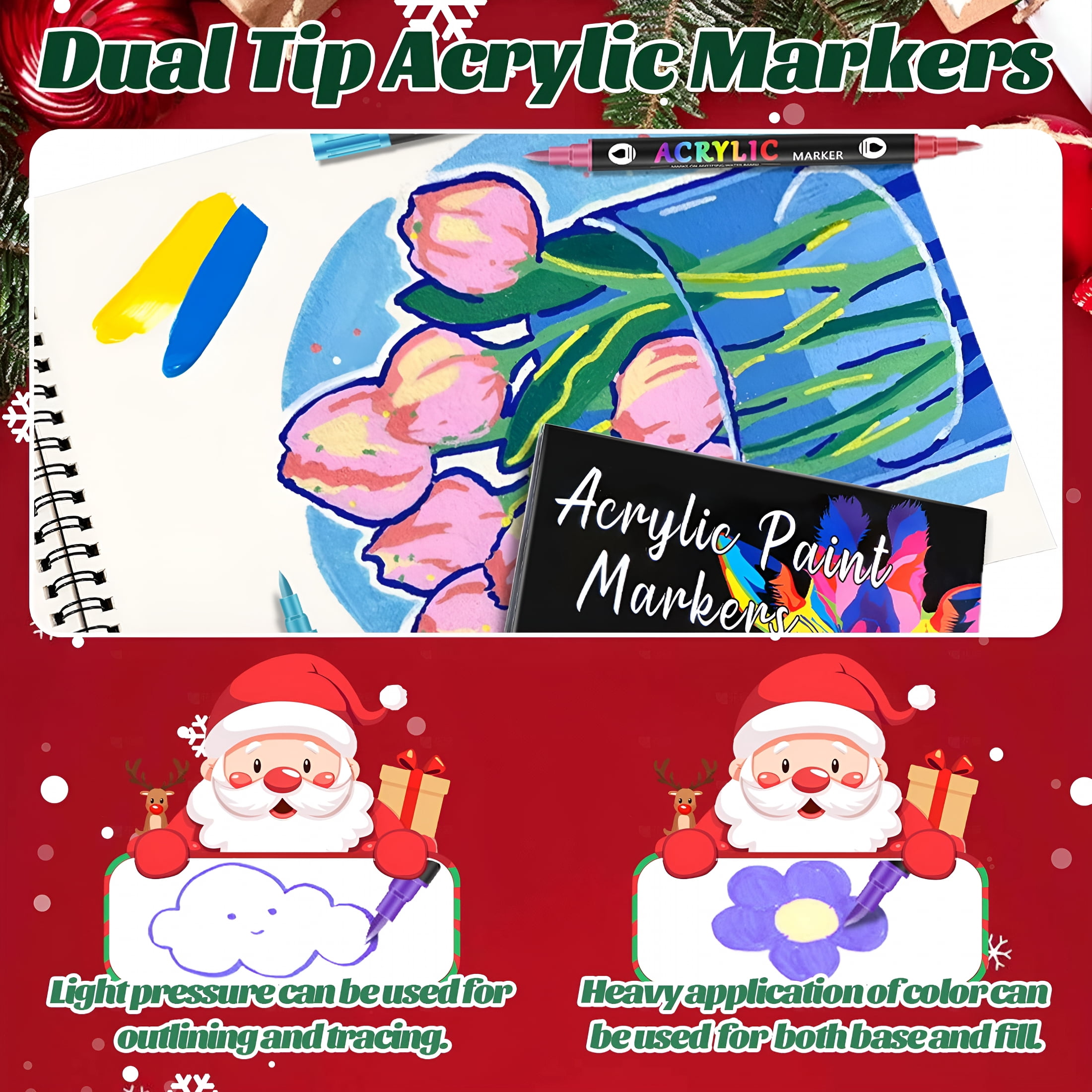 CCOCC 2026 New 12/24/36/48 Pcs Dual Tip Acrylic Paint Markers, Acrylic Paint Pens Extra Fine Tip Acrylic Paint Markers for Rock Painting, Ceramic, Stone, Wood, Canvas, Stone, Diy Crafts Card Making