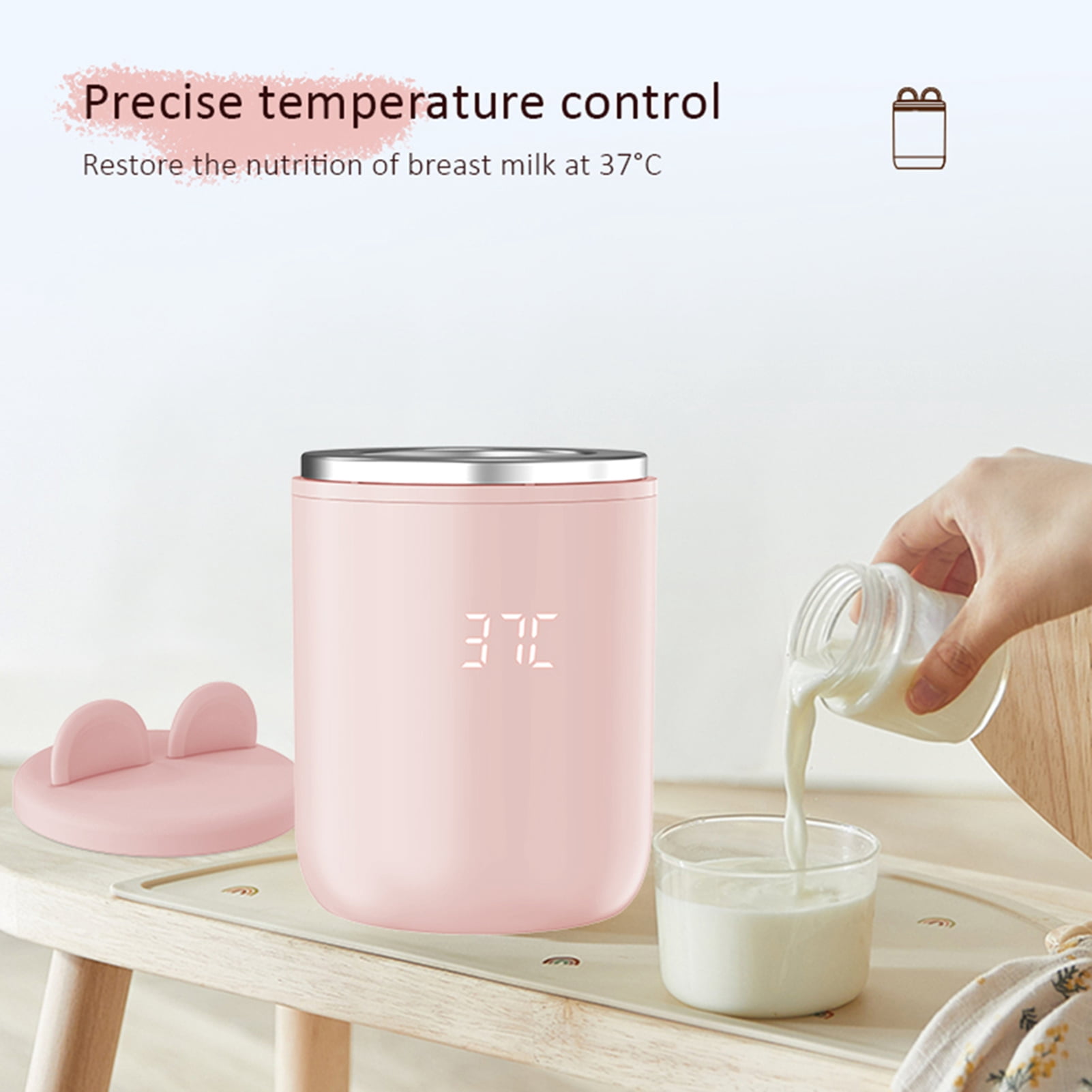 YAHHU Portable Baby Milk Bottle Warmer, Wireless Travel Breastmilk Heater with 8800mAh Battery, 4 Temp Settings, Night Light & 3 Adapters, 3.2x5in / 81x126mm, Pink