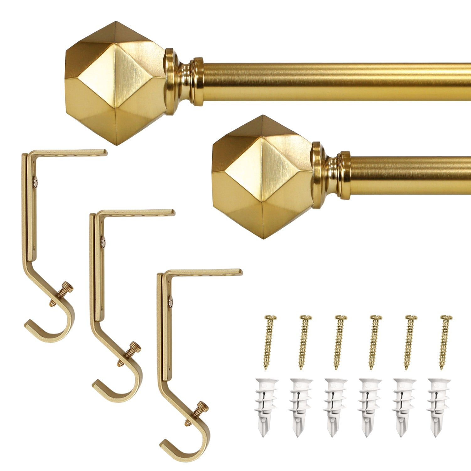 Lumi 66 in. - 120 in. Telescoping 3/4 in. Single Curtain Rod Kit in Champagne with Geometric Finials
